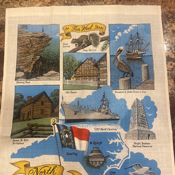 Linen fabric, print art, wall hanging, tea towel of North Carolina, NEW not hung - Picture 2 of 8